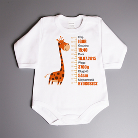 Metryczka- żyrafa - body niemowlęce
